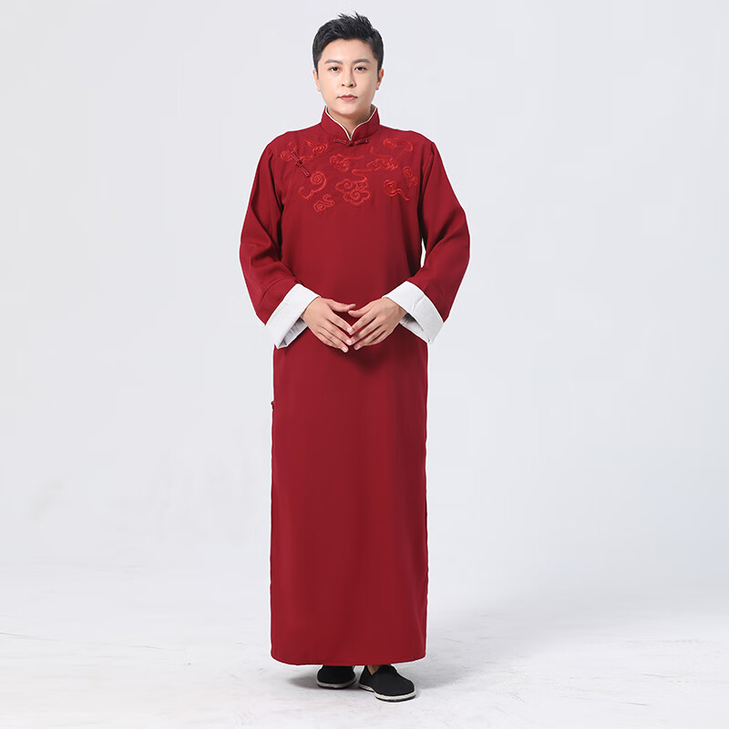 奥若文相声大褂演出服龙年印花相声服刺绣大褂中式长袍中国风唐装五四