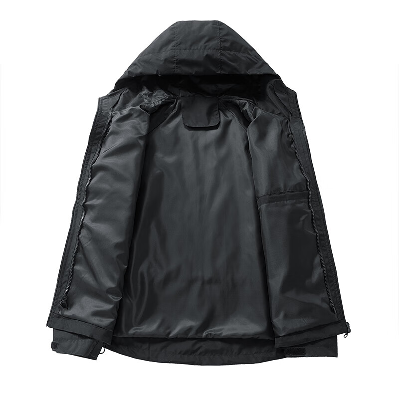 皮尔卡丹春季户外防风防水薄款冲锋衣男女同款单冲情侣款夹克外套登山服 黑色 L