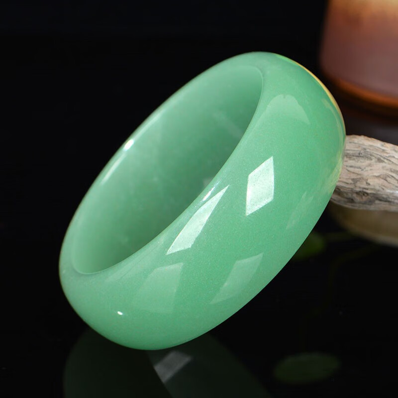 碧凤阁 东陵玉手镯 翠绿色玉石石英岩女士玉镯子玉器 加宽款 54-55