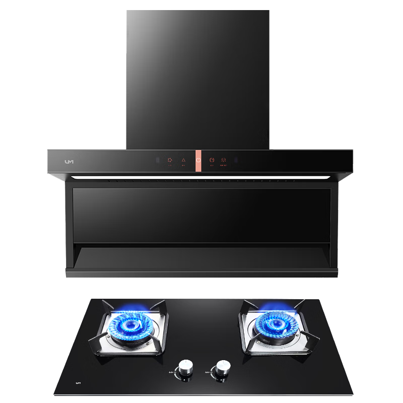 优盟（UM）顶侧双吸油烟机7字型抽油烟机灶具套装 家用厨房大吸力油烟机燃气灶烟灶套装液化气【套装商品】