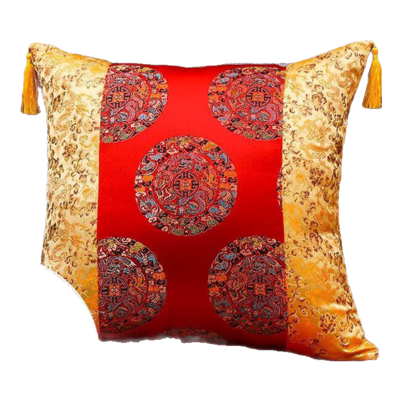 麥克雷抱枕靠墊中式中國風(fēng)客廳靠枕靠背腰枕套含芯紅木沙發(fā)靠墊純色簡約 紅五龍拼泥金小龍 45*45CM（含芯）