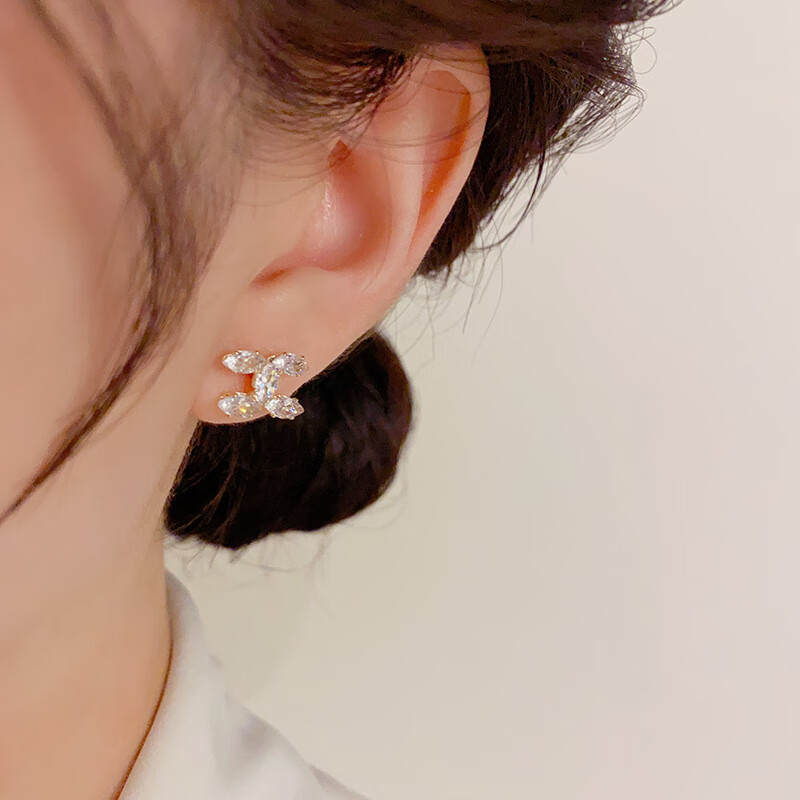 s925银针个性气质锆石双c耳钉百搭精致甜美轻奢小巧高级感耳环 金色