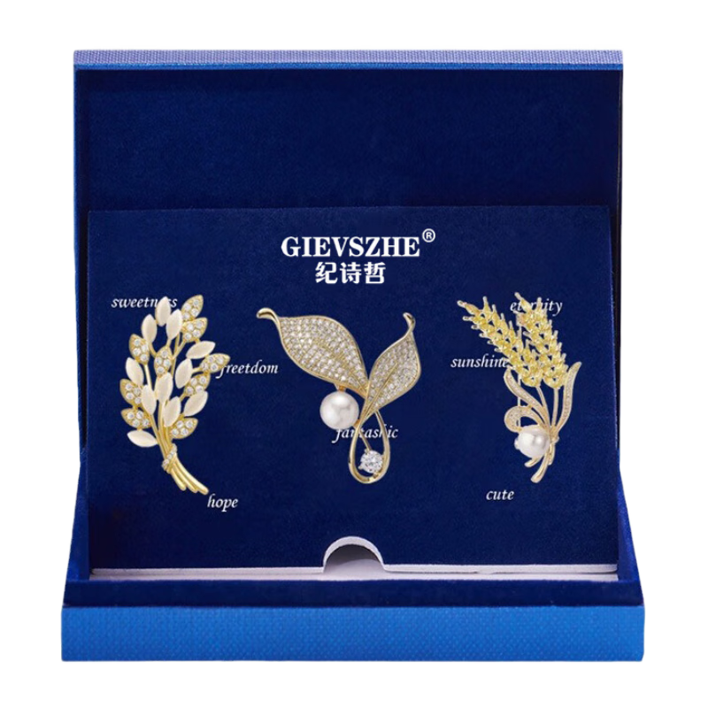 紀(jì)詩(shī)哲（GIEVSZHE）鮮花星期胸針高檔女奢侈高端品牌精致輕奢胸花胸針生日禮物送女友 官方高檔和田玉胸針三件*禮盒裝