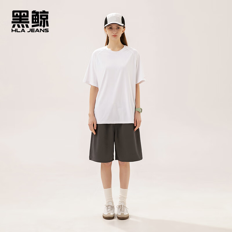 黑鲸海澜之家旗下潮牌短裤夏冰丝凉感速干透气宽松五分裤005k深灰色