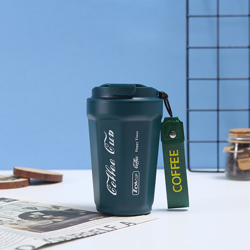 素蔓高颜值宽口316不锈钢保温杯厂家情侣随行杯便携带提绳八角咖啡杯