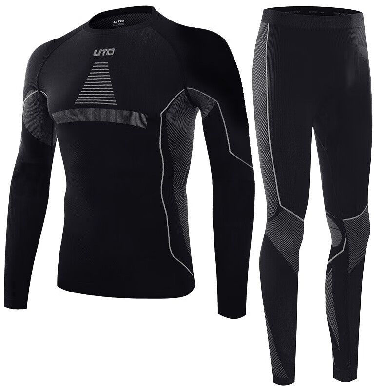 悠途（UTO）户外运动功能内衣套装保暖滑雪速干衣男跑步紧身压缩衣女秋衣 男款黑灰(助能款) L
