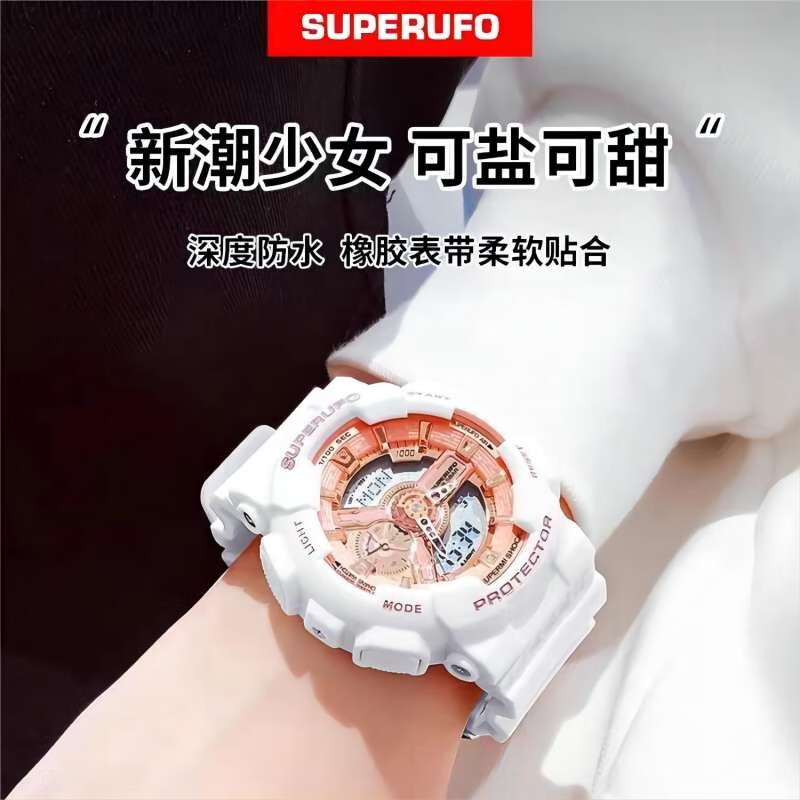 独角兽ins风电子手表初高中学生男女款联名潮流多功能运动防水 白金色