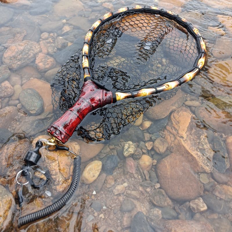 gubpmtshim手工竹鞭抄网路亚溪流抄网微物便携超轻实木马口抄鱼网钓鱼