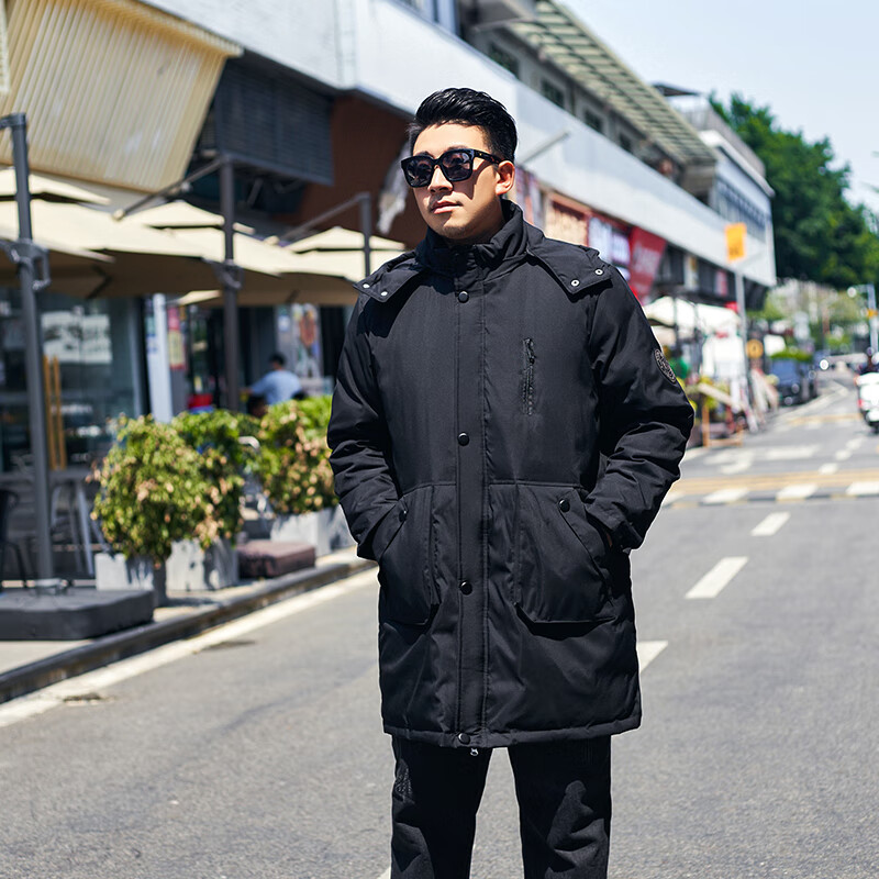 服男加肥加大超大号胖子男士中长款冬季纯色外套 黑色 xl建议150180斤