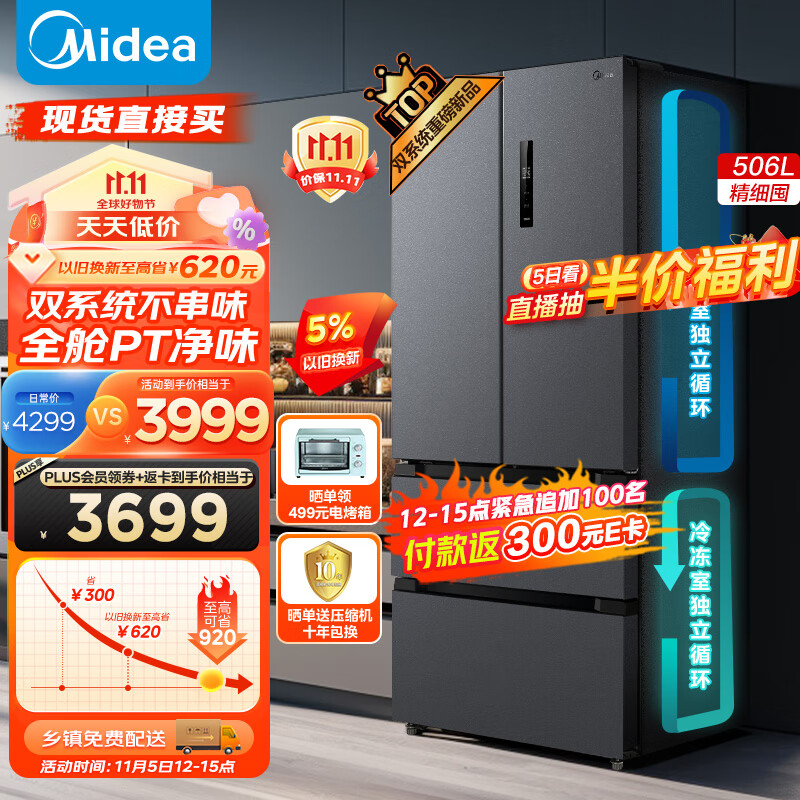 美的（Midea）532法式多门四开门冰箱变频一级能效家用无霜双系统双循环大容量智能MR-532WFPZE【508平替款】属于什么档次？
