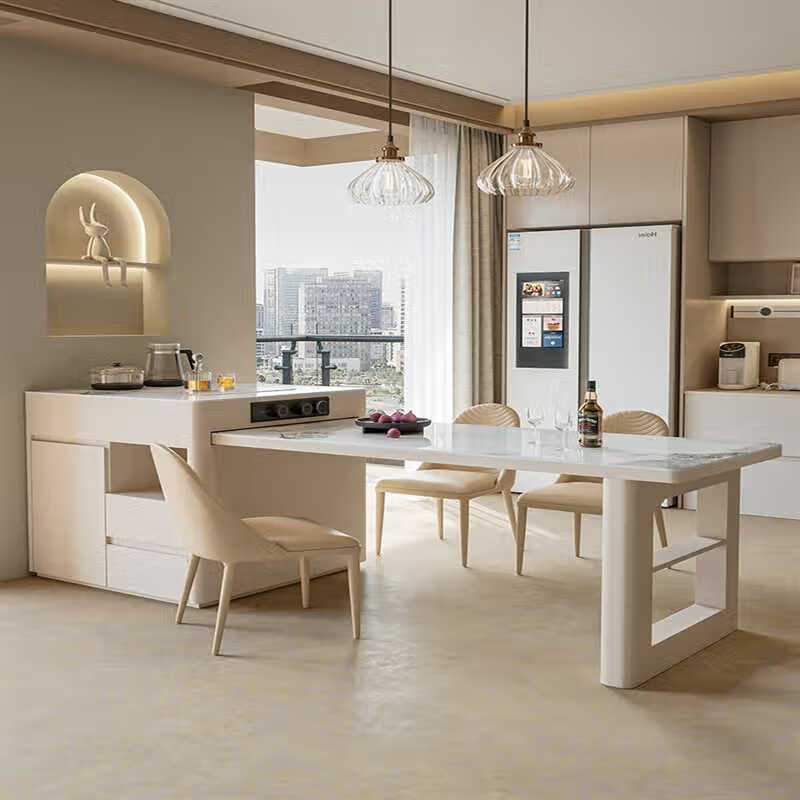 拾花韵岛台餐桌一体轻奢高端岩板岛台餐桌一体可伸缩小户型家用厨房