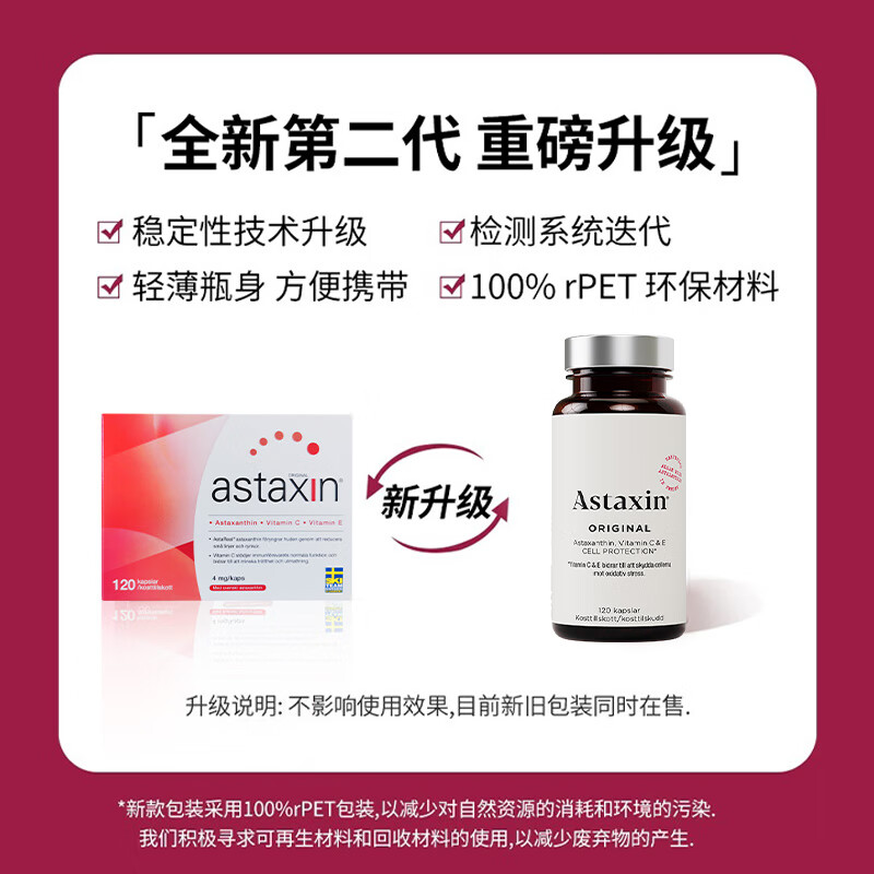 Astaxin阿斯达信 瑞典天然虾青素 维生素C+E 精华胶囊 抗氧化抗自由基 【29年5月】 120粒*3瓶 【淡化色素丨提亮肌肤】