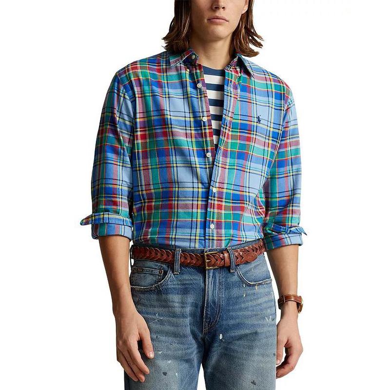 front oxford流行时尚男士格纹衬衫休闲舒适经典简约 blue/red multi