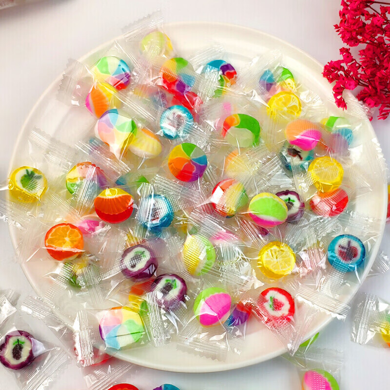 虎钢馋七彩糖果彩色小颗粒喜糖五彩多口味小零食 水果系列1斤约150粒
