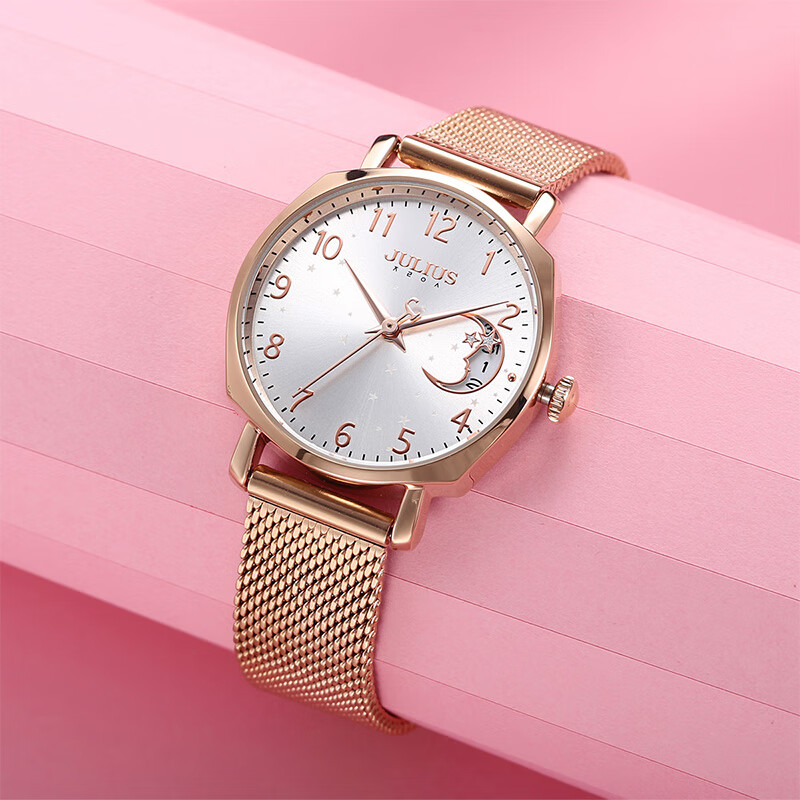 手表女韩版时尚潮流日历石英休闲学生女士手表玫金白盘ja-1146b