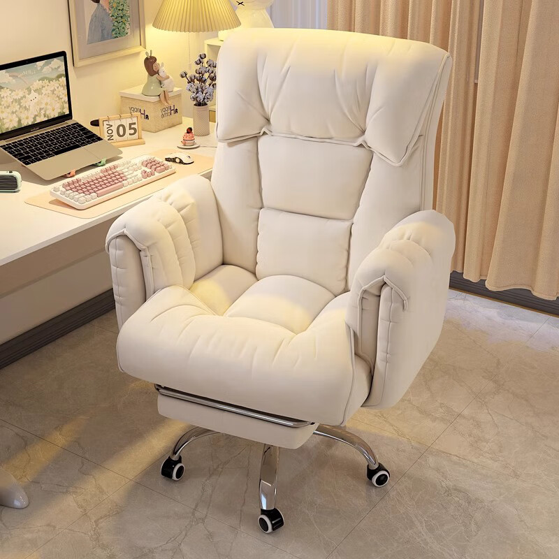 自然元素电脑沙发椅卧室舒适久坐靠背椅子可躺办公直播电竞椅单人懒人椅 科技布-灰白色+脚托