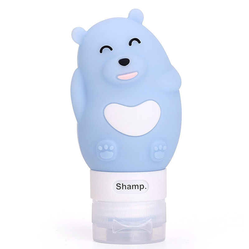 尚官出差旅行化妆品护肤品硅胶分装瓶套装 卡通小瓶小企鹅便携洗发乳液水乳沐浴液面霜挤压按压空瓶子收纳瓶 80ml 冷蓝色憨熊
