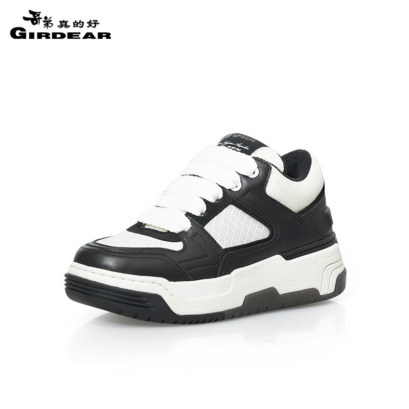 哥弟真的好女鞋新款运动板鞋女低帮百搭休闲厚底泡芙鞋ax12248 黑米