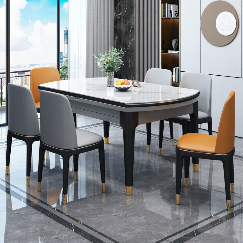 奢概念2025轻奢岩板餐桌椅组合小户型伸缩折叠餐桌带电磁炉家用岩板饭桌 12MM亮光岩板-雪山白 1.2m  餐桌+4椅