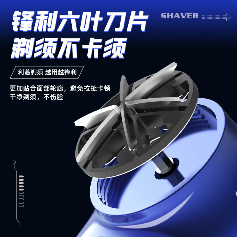 德国小钢炮剃须刀电动2024新款口袋刮胡刀 强力电机旅行便携式便捷款迷你剃须刀 银色【铝制刀圈】【6刀头】 普通装
