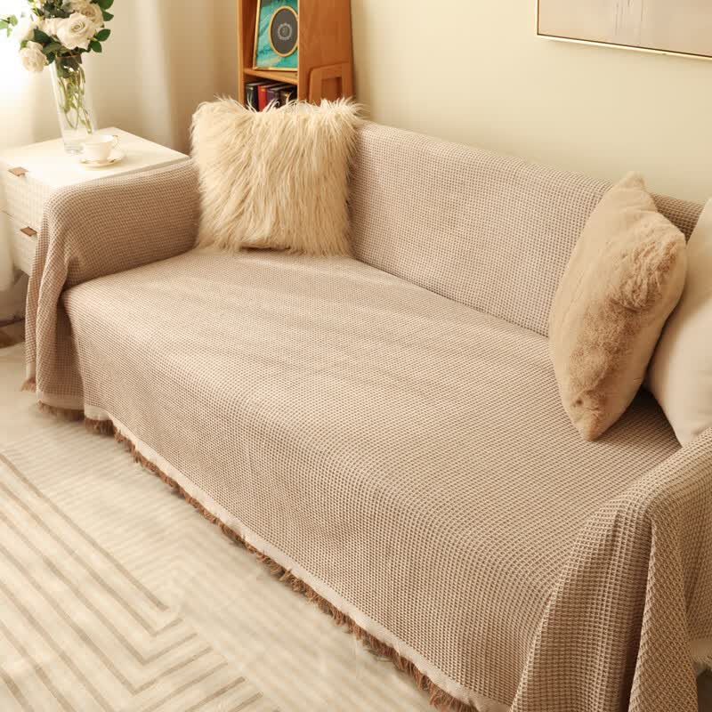 珂米2024新款沙发盖巾四季通用高级感夏季防滑网红单人全盖大沙发盖布 格调时光-米咖 180*300cm(三人位/大贵妃位)