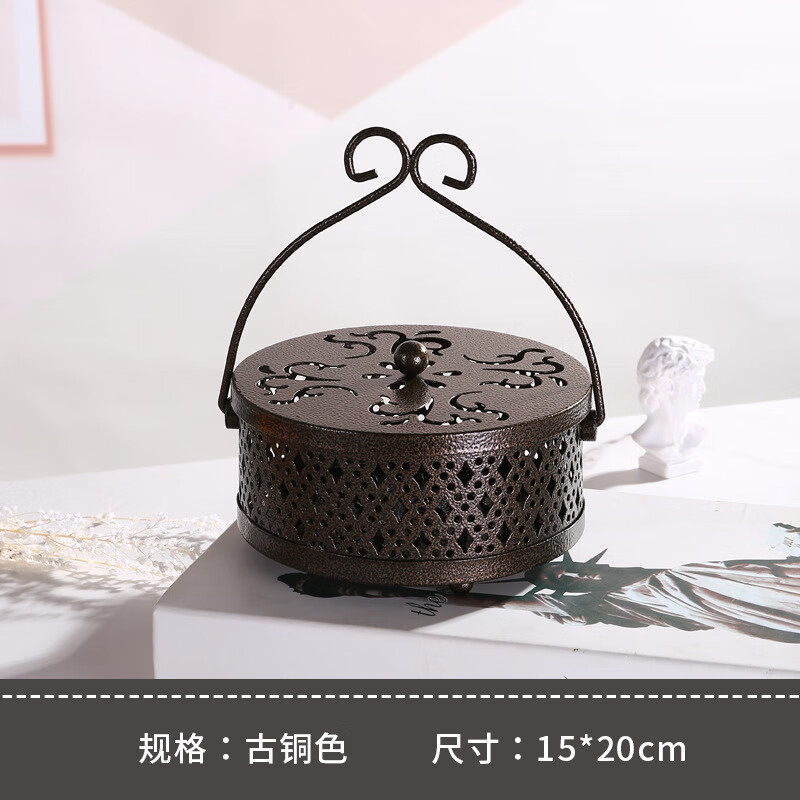 【優(yōu)選好物】鐵藝蚊香盤托家用蚊香架防火防燙帶蓋大號創(chuàng)意放文香 古銅（1個裝）