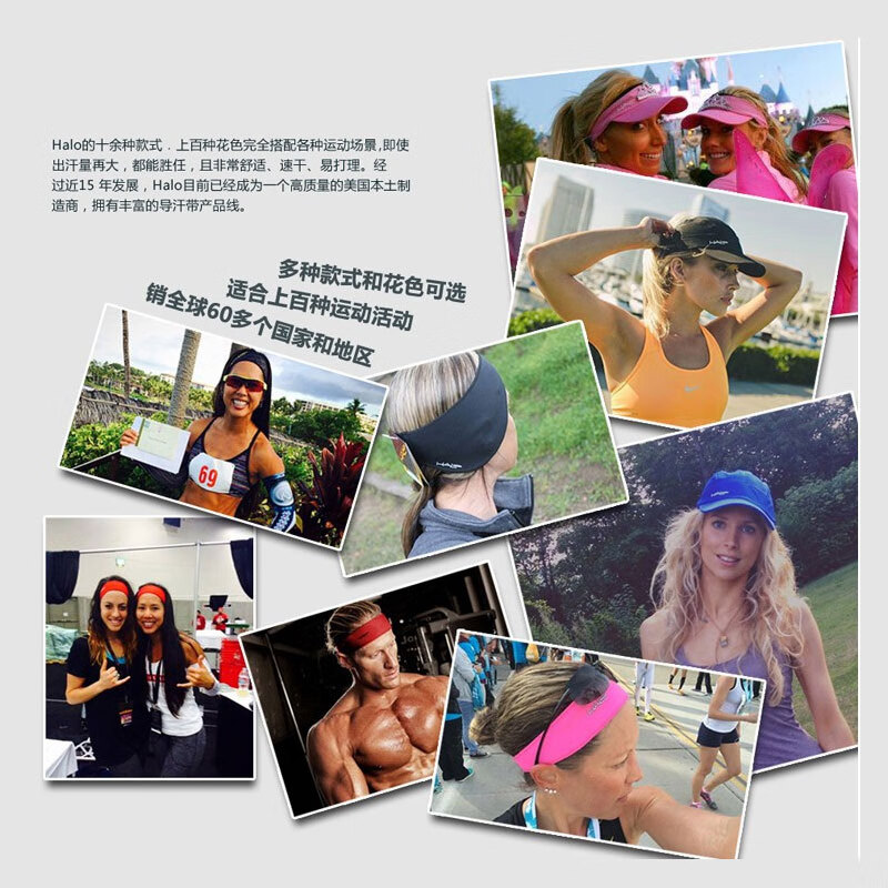 HALO HEADBAND美国halo专业马拉松空顶帽跑步防晒导汗帽无顶遮阳帽男女网球帽子 黑色大LOGO【防晒又导汗】 适合头围:53-60cm