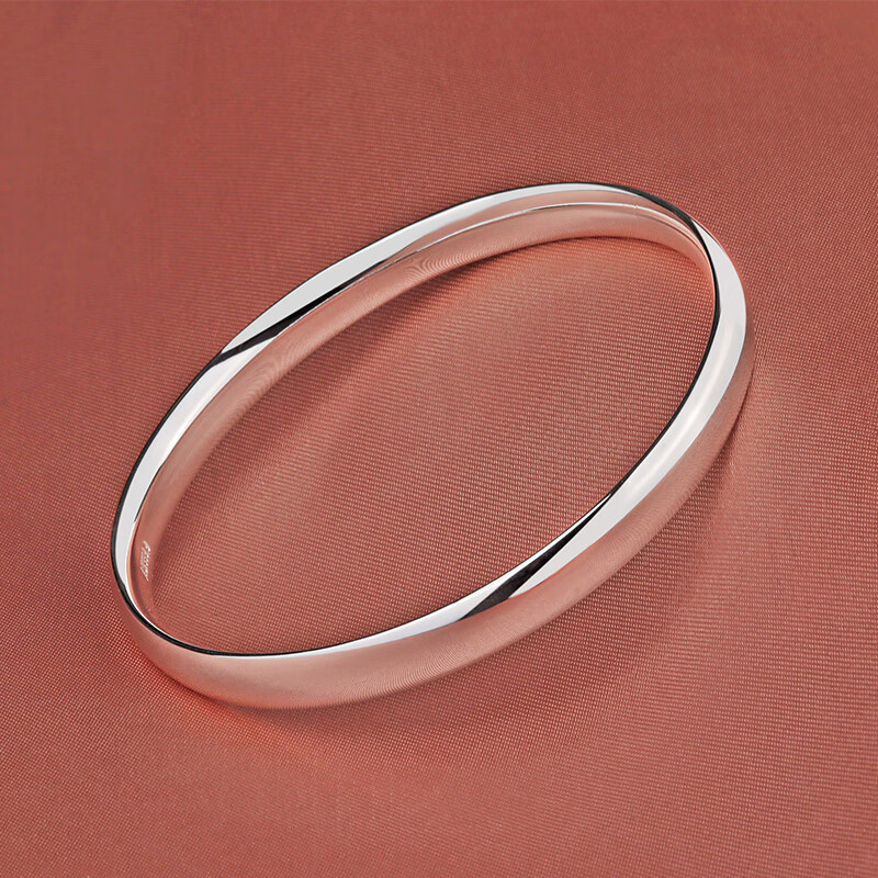 缪莹光面银手镯女9999999简约闭口实心素圈宽面年轻款送女友足银镯子