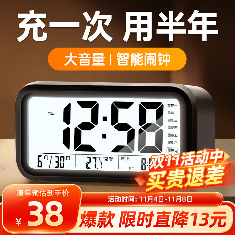 BBA闹钟 锂电充电款智能电子感光闹铃儿童学生专用时钟 黑色语音报时使用感如何?