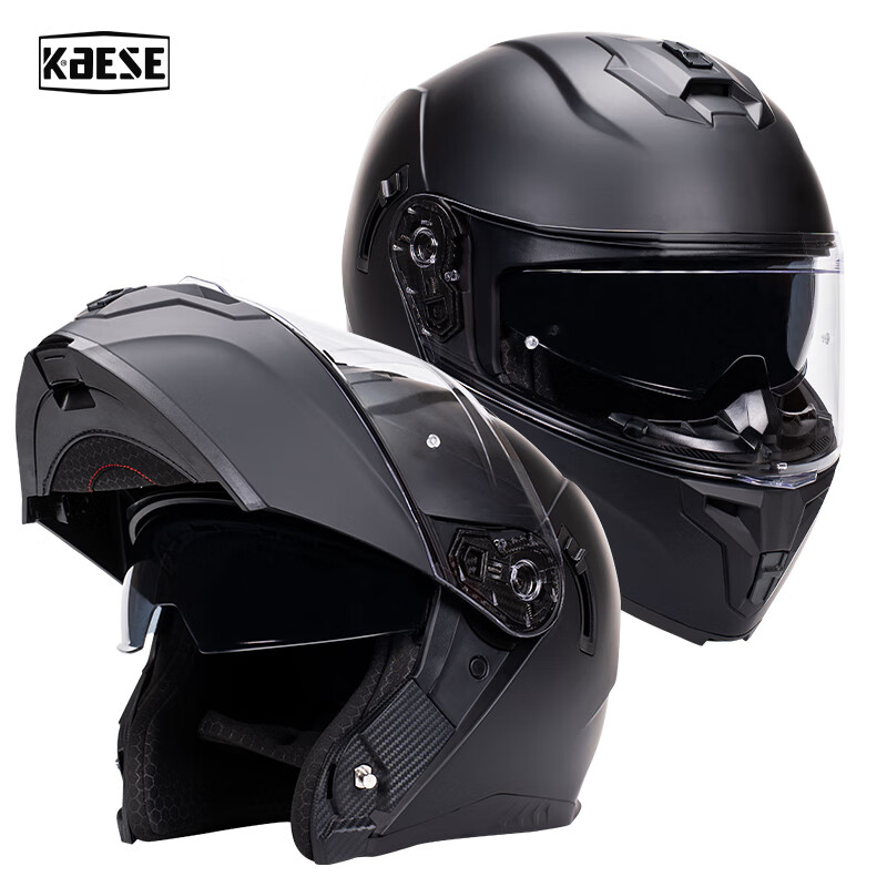 KAESE摩托车头盔揭面盔春夏季全覆式头盔男3C双镜片头盔复古四季通用 Latitude哑黑 XXL（61-62cm）