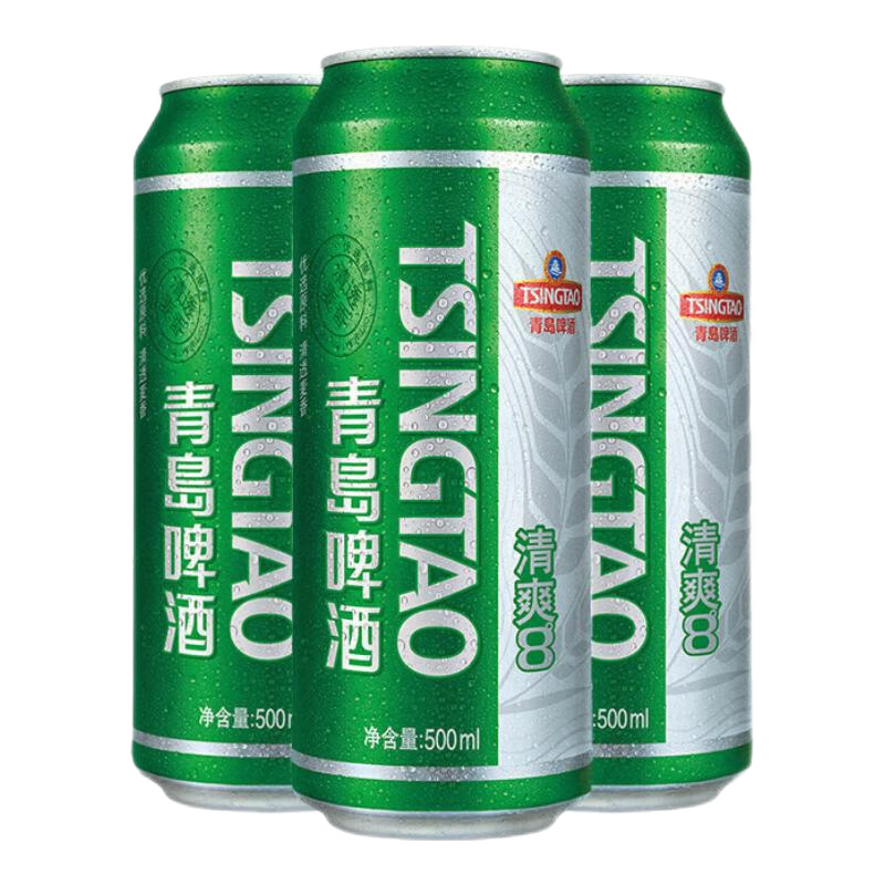 青島啤酒（TsingTao）清爽系列原麥汁濃度8°P聽裝罐裝啤酒 500mL 24罐 整箱裝