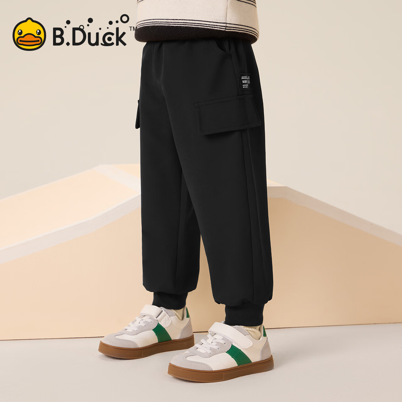B.Duck小黄鸭童装男童卫裤长裤束脚春秋款儿童针织运动裤 雾灰 130 cm