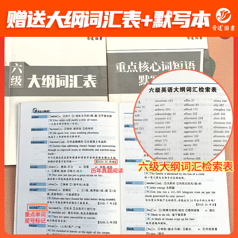 大学英语四级词汇真题六级词汇乱序版便携式小本词汇大学英语四级真题 大学英语六级真题含音频 六级真题+词汇 大学英语资料