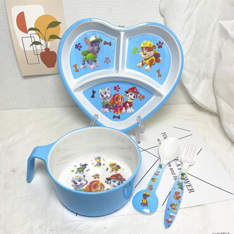 立始寶寶餐具套裝兒童汪汪隊(duì)餐具套裝家用分格餐盤(pán)耐摔把手碗 汪汪隊(duì)心形盤(pán)+大號(hào)圓形把手碗++造型勺叉