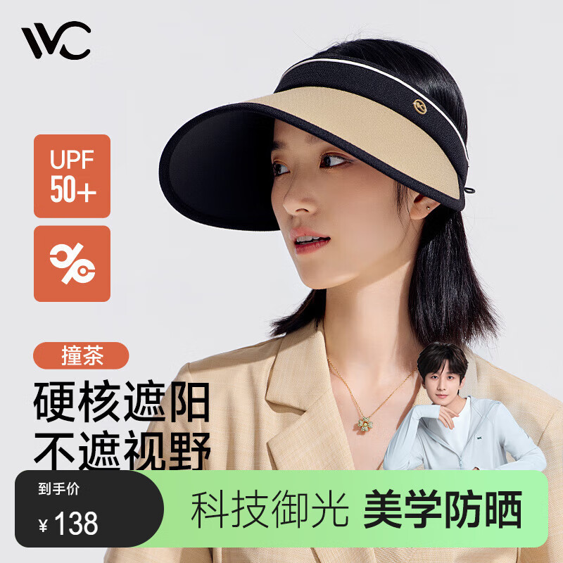 VVC成毅推荐防晒遮阳帽空顶帽遮脸防紫外线遮阳女帽子成人款-撞茶