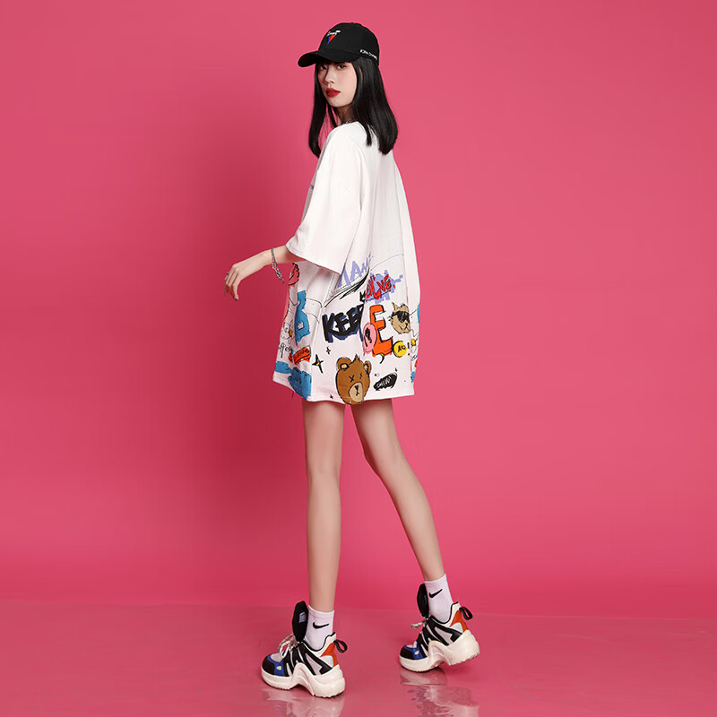 颂曼蒂下衣失踪长款t恤女遮臀短袖大版潮大夏宽松中遮屁股上衣下半身
