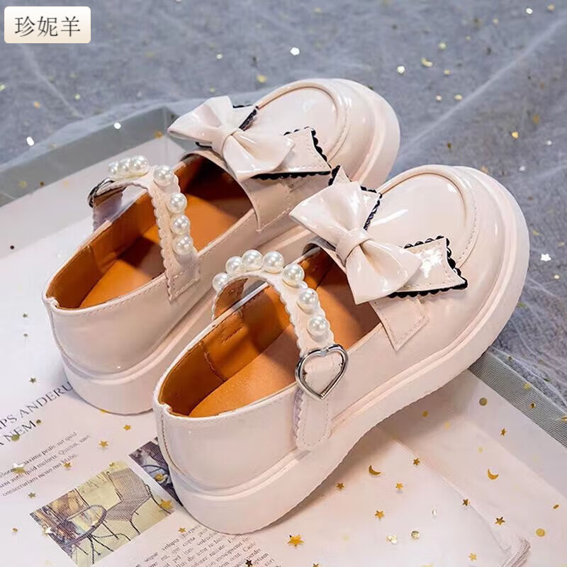 珍妮羊公主鞋夏天jk黑色鞋子软底2023夏季新款小皮鞋女童春秋 118蝴蝶