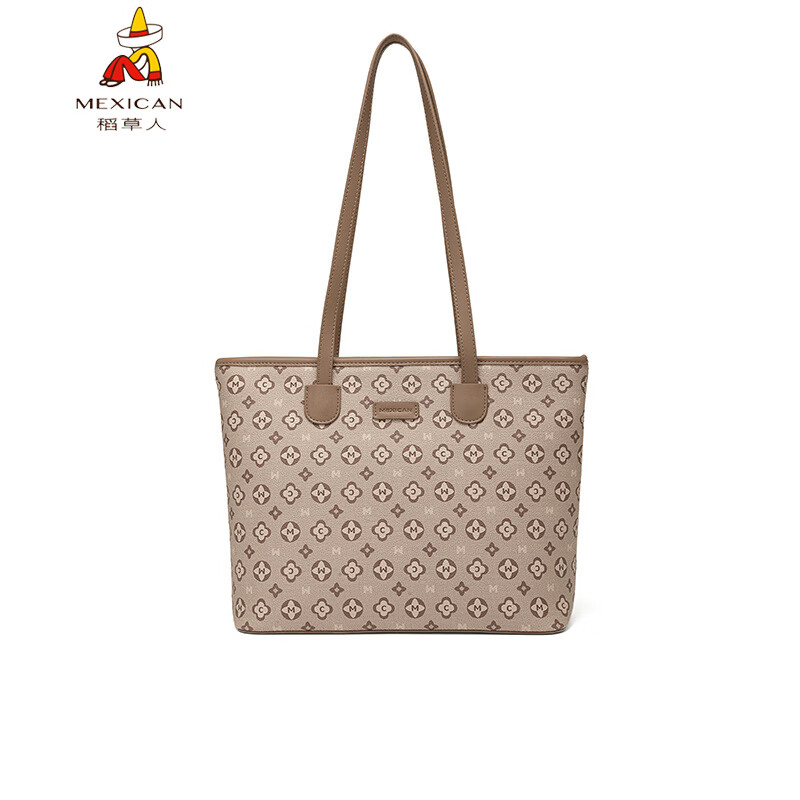 稻草人托特包旗舰女包2024新款单肩包大容量logo印花通勤手提包 卡其