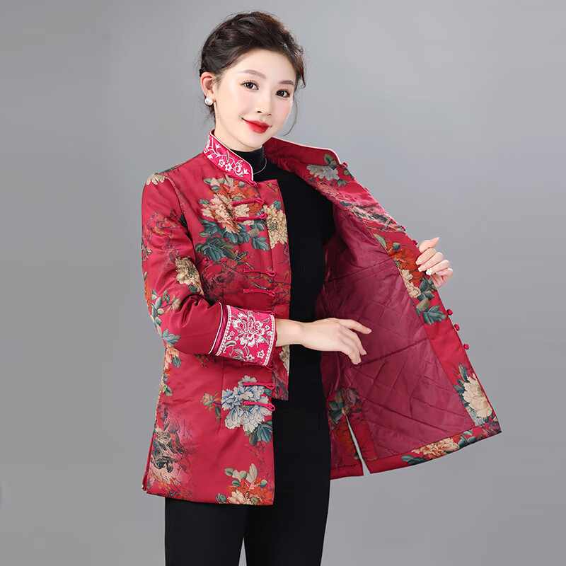 汇汇茵中式唐装花棉袄女年轻款东北民族风外套老年中国风装对襟上衣服