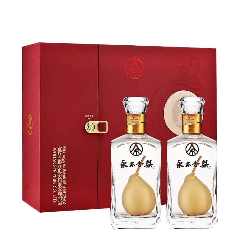 永不分梨酒 五粮液股份永不分离(中国红) 梨味蒸馏酒白酒 送礼礼盒收藏 40度 375mL 2瓶 +礼袋 礼盒装