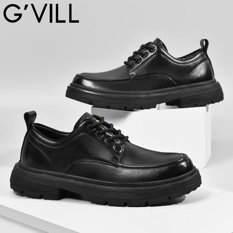 贵之步G'VILL 男鞋秋冬季男士休闲皮鞋时尚运动休闲鞋百搭舒适旅游鞋子 黑色 (G202) 39 （运动鞋码）