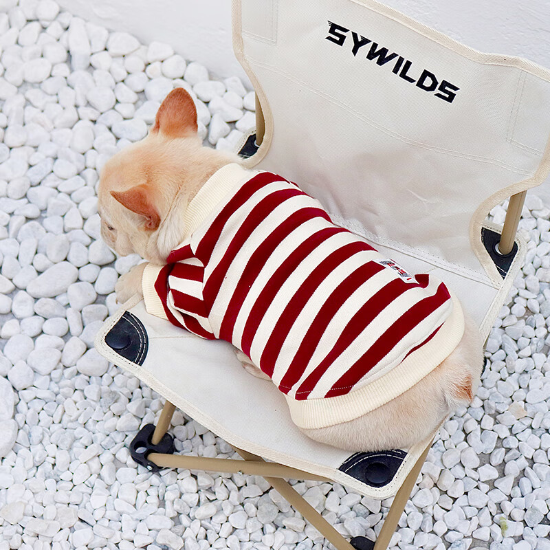 宠物狗狗衣服春季薄款法斗巴哥的衣服条纹掉毛 红色 m胸围40约4-7-斤