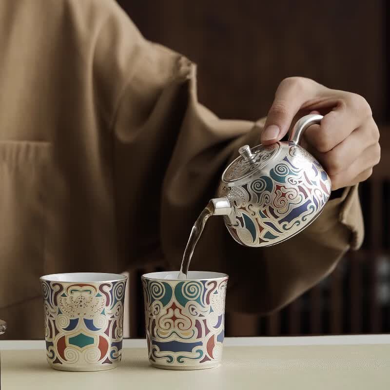 BOSSY敦煌鎏银茶具套装国家非遗传承人作品高端商务乔迁生日高档礼盒装 敦煌鎏银茶具套装