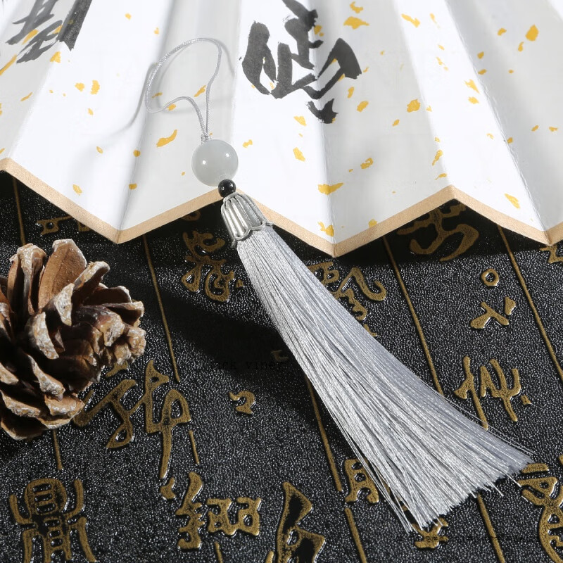 JACK VINEY古風蓮花紅色流蘇穗子diy手工扇子吊墜燈籠掛穗桌旗書簽吊穗車掛 灰色帶珠流蘇  掛繩約5cm &流蘇