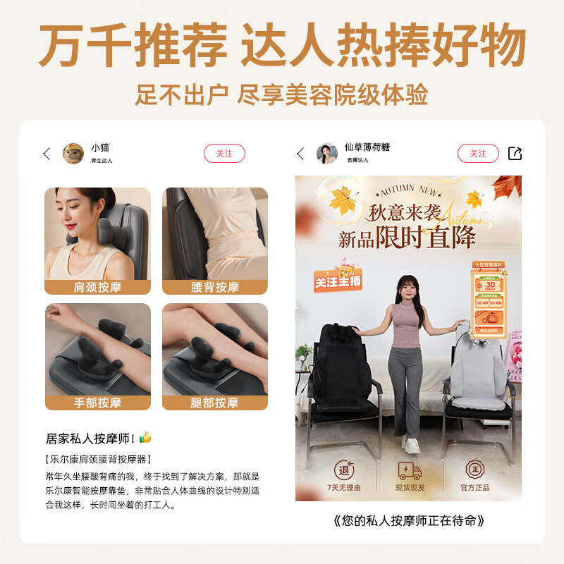 乐尔康（Le er kang）颈椎按摩器按摩靠垫按摩器斜方肌肩颈腰背一体全自动揉捏全身坐垫躺垫多功能按摩椅家用车用按摩仪 【顶配升级游走款】泰式推背+肩颈龙抓手+9D按摩