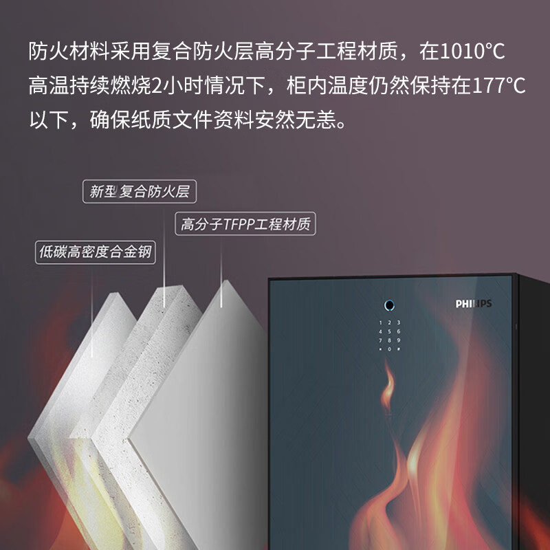 飞利浦智能高端专业防火保险柜家用办公防盗加厚保险箱小型全钢指纹密码保管箱商用财务收纳大型保管柜 银河紫【高45CM】54公斤