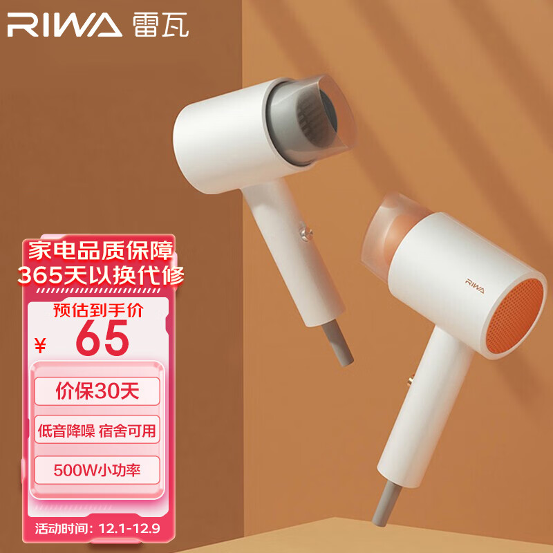 雷瓦（RIWA)  500W小功率护发电吹风机家用宿舍学生寝室 吹风筒 大风量速干造型 迷你便携 RC-7105 橘
