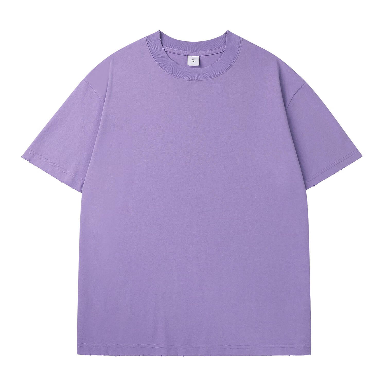 t恤260克重磅水洗磨破洞潮流女落肩短袖美式宽松纯棉休闲半袖 紫色 s