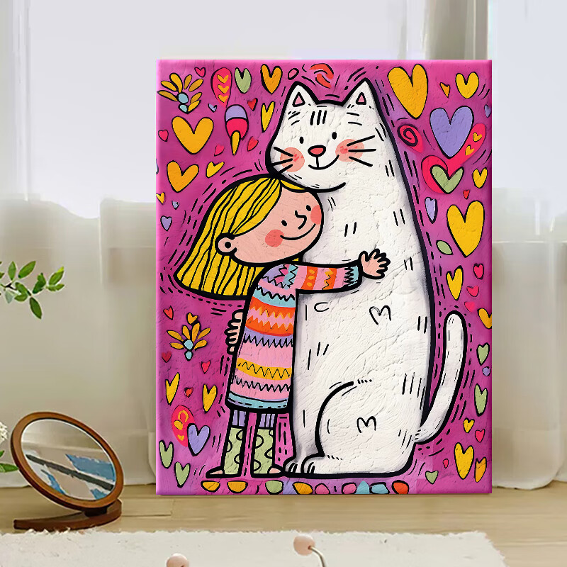 集简季艺术女孩和猫diy数字油画手工填色画画手绘填充涂鸦高级感装饰画