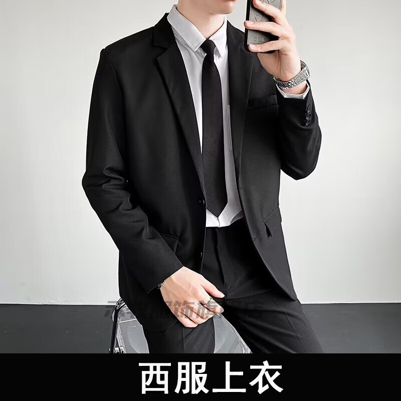 示牧大学生毕业正装西服套装韩版修身上衣外套伴郎新郎结婚1 两扣黑色